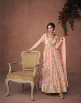 Designer Light Pink embroidered organza floral inspired anarkali dress | anarkali dress | Bollywood Dress